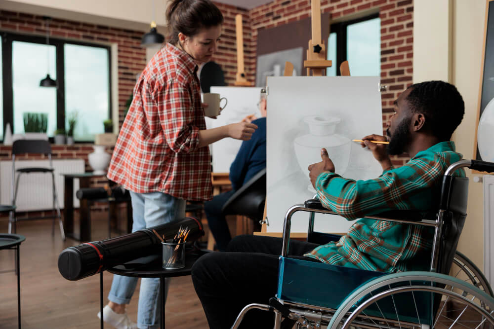 Support worker assisting participant with daily living tasks at home
